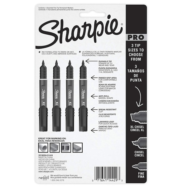 PRO Assorted Fine Tip Permanent Marker 4 Pk